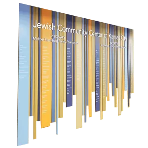 Donor Recognition Wall with different color dimensional applications for Jewish Community Center